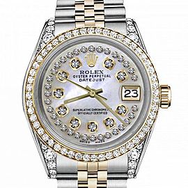 Men's Rolex 36mm Datejust Two Tone Bezel & Lugs White MOP String Dial Hidden Clasp