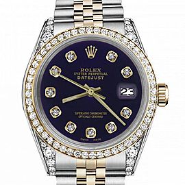 Men's Rolex 36mm Datejust Two Tone Bezel & Lugs Purple Color Dial with Accent Hidden Clasp