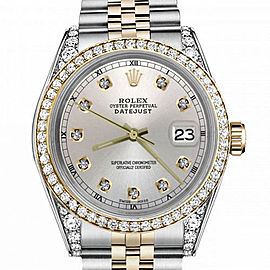 Men's Rolex 36mm Datejust Two Tone Bezel & Lugs Silver Color Dial with Accent RT Hidden Clasp