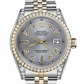 Men's Rolex 36mm Datejust Two Tone Bezel & Lugs Slate Grey Color Dial with 8 + 2 Accent Hidden Clasp