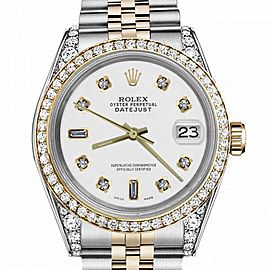 Men's Rolex 36mm Datejust Two Tone Bezel & Lugs White Color Dial with 8 + 2 Accen Hidden Clasp