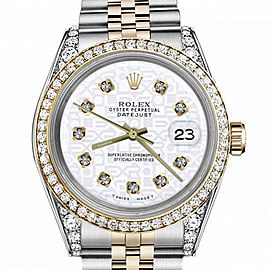 Men's Rolex 36mm Datejust Two Tone Bezel & Lugs White Color Jubilee Dial with Diamonds Hidden Clasp