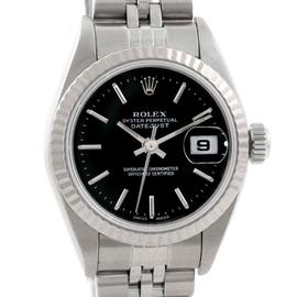 Rolex 79174 Datejust Ladies Steel 18k White Gold Black Dial Watch