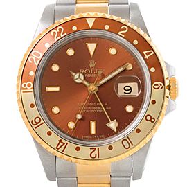 Rolex GMT Master II 16713 Rootbeer 18k Yellow Gold Steel Mens Watch