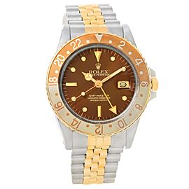 Rolex 16753 GMT Master Rootbeer Gold Steel Nipple Dial Vintage Watch