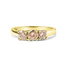10K Yellow Gold 1.00 Cttw Champagne Diamond 3-Stone Band Ring (J-K Color, I1-I2 Clarity) - Size 7