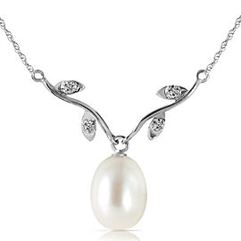 4.02 CTW 14K Solid White Gold Better Believe Cultured Pearl Diamond Necklace