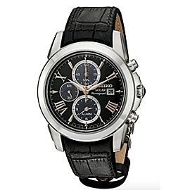 NWT Mens Seiko SSC379 Le Grand Sport Black Leather Chronograph Solar Dial Watch