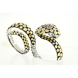 John Hardy Double Finger Dragon Ring Diamond Naga 18k Dot Sterling Silver 7.25 8