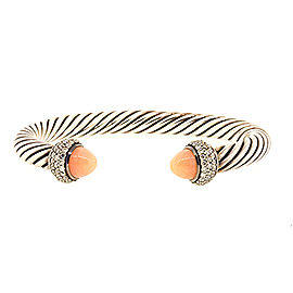 David Yurman Sterling Silver Diamond, Rose Quartz Cable Cuff Bracelet