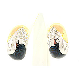 La Nouvelle Bague 18k Yellow White Gold Blue Enamel Diamond Hoop Earrings