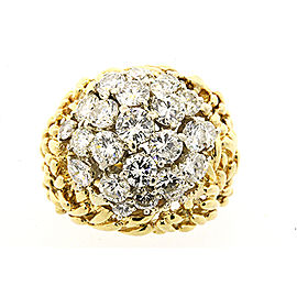 Kurt Wayne Diamond Cluster Ring 3.35ctw 18k Yellow Gold sz 6.25 Domed Knit Weave