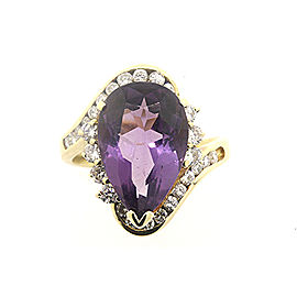 14k Gold Large Pear Amethyst Diamond Ring Band size 7.25