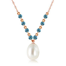 14K Solid Rose Gold Necklace with Natural Blue Topaz & Cultured Pearl