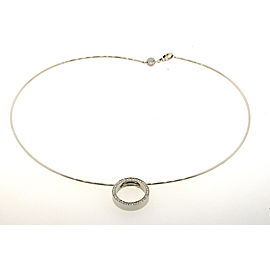 Movado Diamond Circle Pendant Necklace 18k White Gold Snake Chain