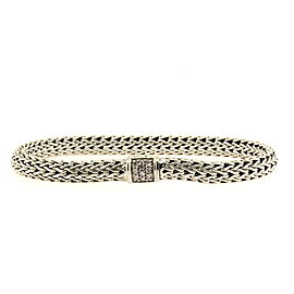 John Hardy Sterling Silver Pink Diamond Wheat Chain Bracelet 7 3/8" 6.5mm