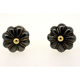 Tiffany & Co. Earrings Hematite 18k Flower French Vintage Rare Omega Back