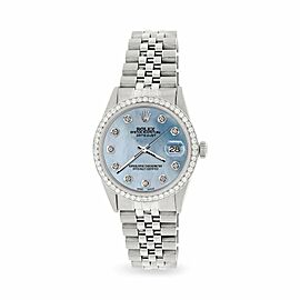 Rolex Datejust Steel Jubilee Watch Diamond Sky Blue MOP Dial