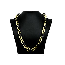David Yurman Necklace Oval Link Chain Black Ceramic 18k Yellow Gold 13mm 18"