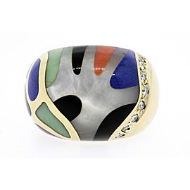 Asch Grossbardt Ring14k Yellow Gold Diamond Multi Gemstone Inlay 6.5 Dome Style
