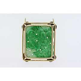 Ming's Carved Jade Pendant 14k Gold Hawaii Vintage Top Green Color WOW