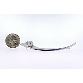 Sapphire 1.49ct 9.5mm Silver Pearl Pin 18k White Gold Modern Free Form Brooch