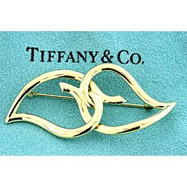 Tiffany & Co. Pin Brooch 1987 Vintage Intertwine 2 Heart Leaves 18k Yellow 11.9g