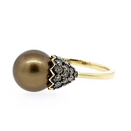 Levian Chocolate Pearl Diamond Ring 14k Yellow Gold size 7.25