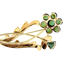 Tiffany & Co. Green Tourmaline Brooch Pin 14k Yellow Gold Flower Floral