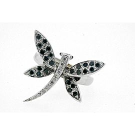 Levian Dragonfly Ring Green White Diamond 14k White Gold size 3.25 Sizable Up