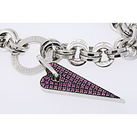 Pianegonda Franco Ruby Heart Pave Charm Bracelet Sterling Silver Chain Link 8"