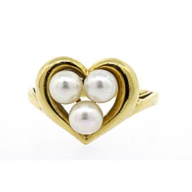 Mikimoto Heart 3 Pearl Ring 18k Gold size 5