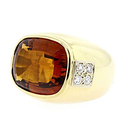 18k Gold Orange Citrine Ring 11ct Cushion Cut Diamond size 7.75 Heavy 24.3g