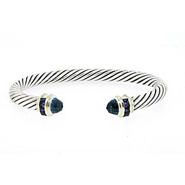 David Yurman Cuff Bracelet Blue Topaz Iolite Sterling Silver 14k Gold Cable L