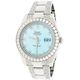 Rolex Datejust II 41mm 6.1CT Diamond Bezel/Bracelet/Ice Blue Dial Steel Watch