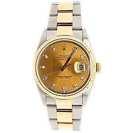 Rolex Datejust 36mm 2-Tone Factory Champagne Diamond Dial Watch