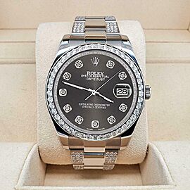 Rolex Datejust II 41mm 5ct Diamond Bezel/Bracelet/Rhodium Grey Dial Watch