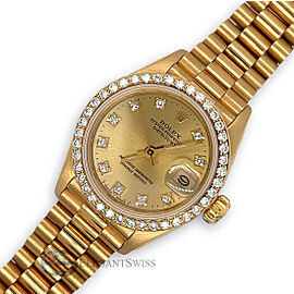 Rolex President Datejust Champagne Diamond Dial Yellow Gold Watch