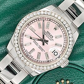 Rolex Datejust Diamond Bezel/Ice Pink Baguette Dial Watch