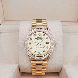 Rolex President Datejust Diamond Bezel/Lugs/Satin Linen Gold Watch