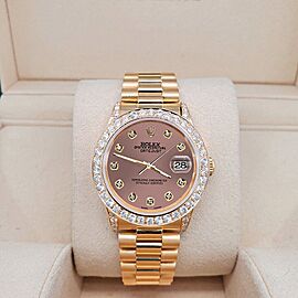 Rolex President Datejust Diamond Bezel/Lugs/Salmon Dial Gold Watch
