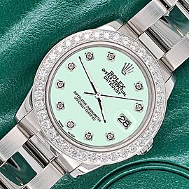 Rolex Datejust Midsize 31mm 1.52ct Bezel/Light Malachite Diamond Dial Watch
