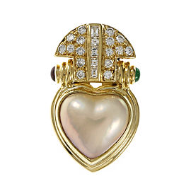 18K Yellow Gold Mobe Pearl Ruby Emerald Diamond Pendant