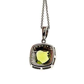 14K Two Tone Gold 2.80ct Green Peridot and Diamond Pendant Necklace