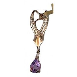 Vintage Estate 14k Gold Pear Shape Amethyst Round Diamond Slide Pendant Enhancer