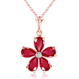 14K Solid Rose Gold Necklace with Natural Rubys & Diamond