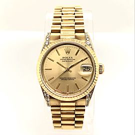 ROLEX PRESIDENT 31mm 18K Yellow Gold Watch FACTORY DIAMONDS