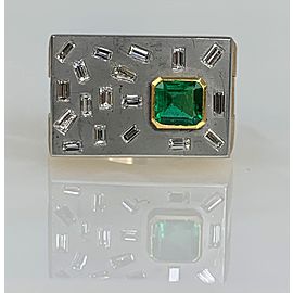 14K Yellow Gold Square Shaped Emerald diamond ring