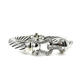 David Yurman Sterling Silver & 18K White Gold 0.46tcw Diamond Thoroughbred Cable Buckle Bracelet