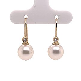 Akoya Pearl Earrings 14 KT Yellow Gold 8.90 mm Certified $990